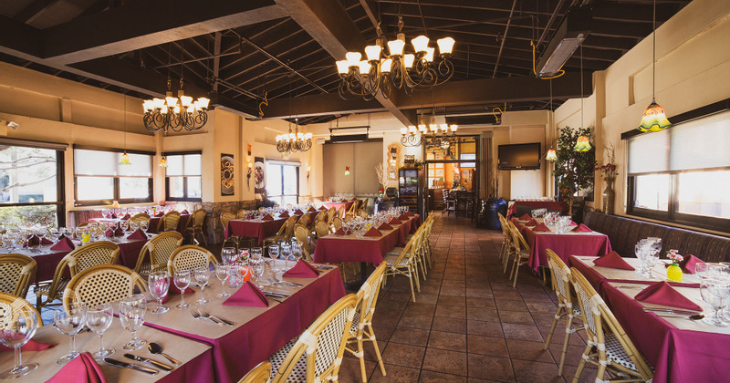 Long tables set in the dining are