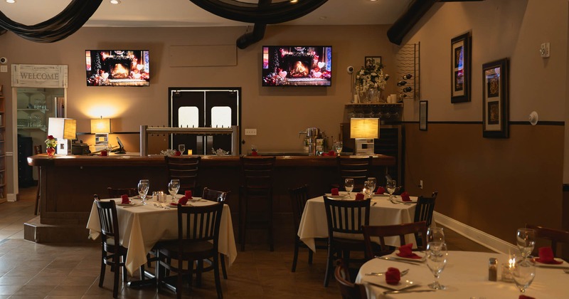 Interior, dining area with ordering counter in the back