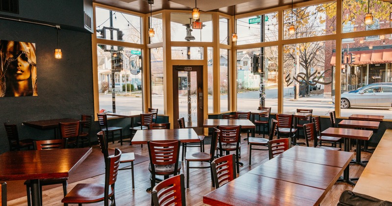 Dining area with big windows