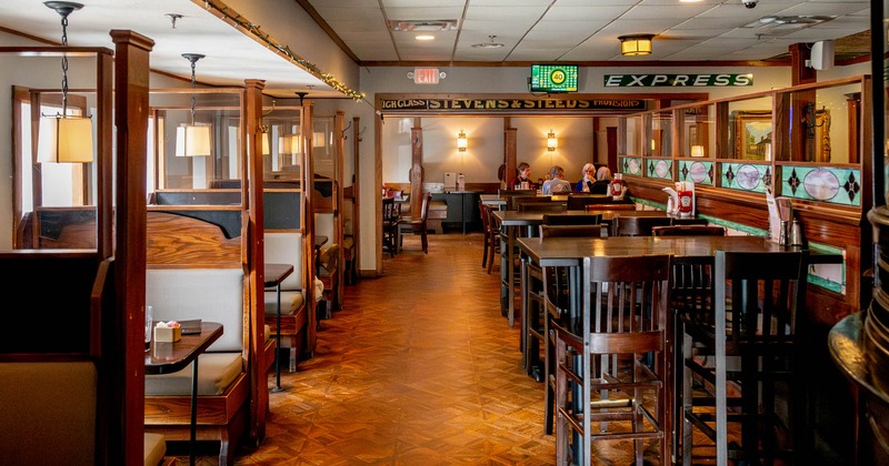 Interior, tables, chairs and seating booth