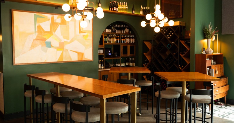 Interior, high tables and chairs