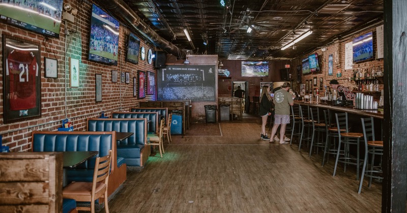 Interior, seating area with guests