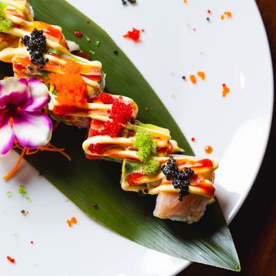 Fancy Rainbow roll, close up.