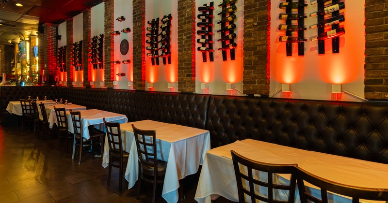 Interior, tables and chairs all lined up ready for guests