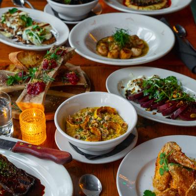 Assorted food dishes.