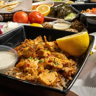 Spicy chicken on rice.