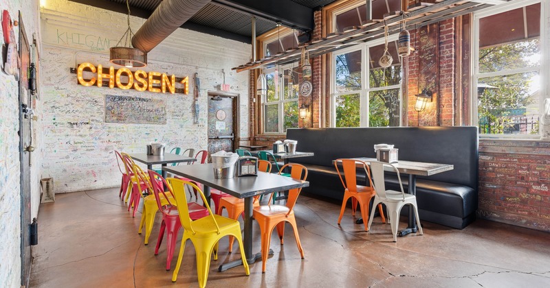 Interior, dining area with tables and chairs