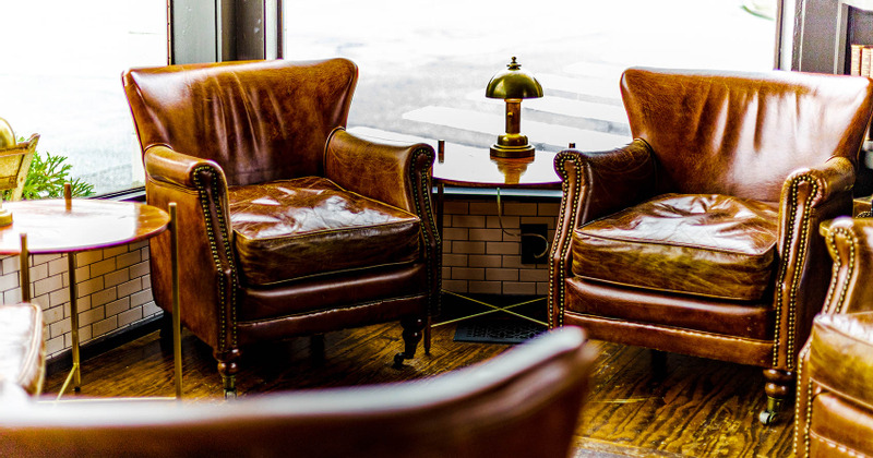 Interior, leather armchairs at the seating area