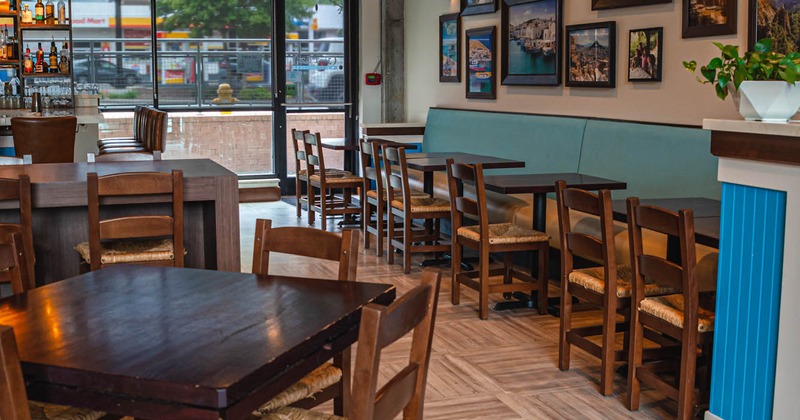 Interior, dining tables and seating