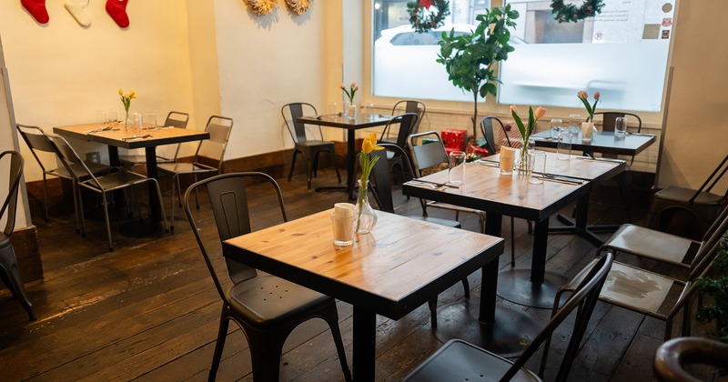 Interior space, dining area with set tables