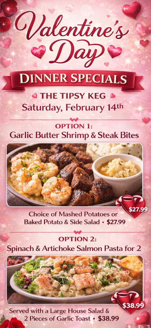 Garlic butter steak and shrimp, potatoes, garlic bread  salmon pasta salad