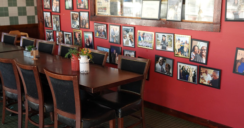 Interior, tables for four joined