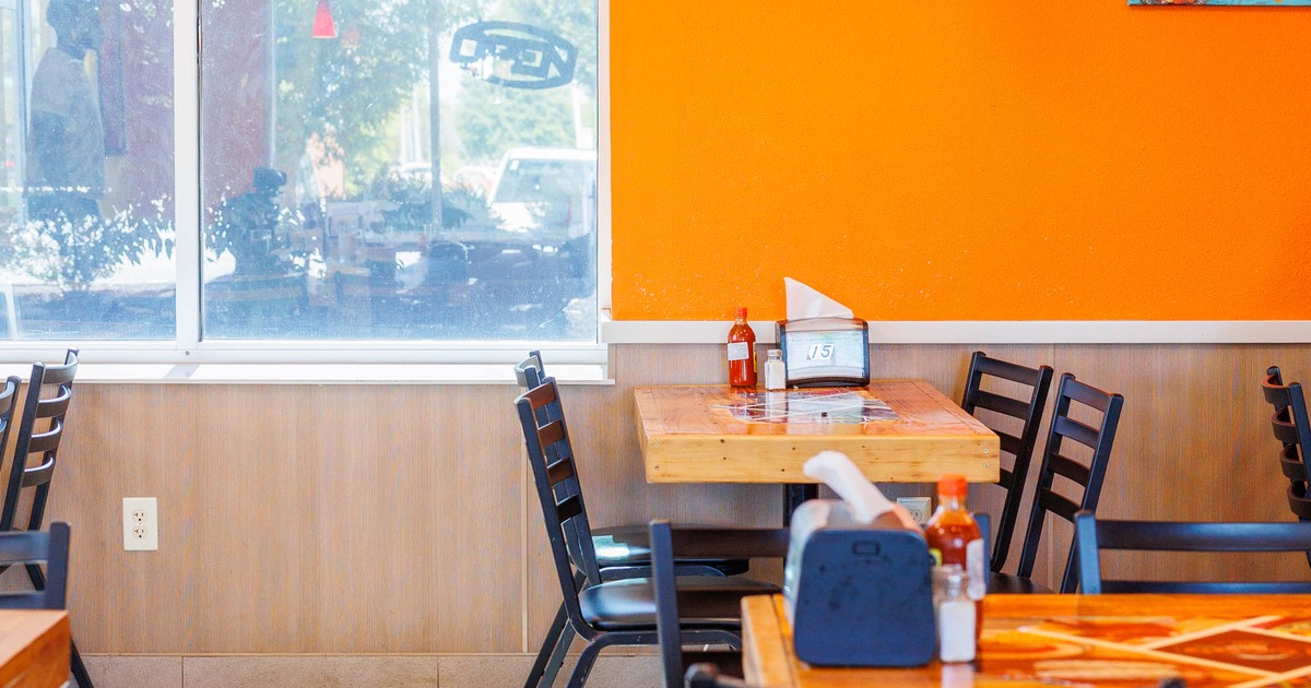 Interior, dining tables with chairs