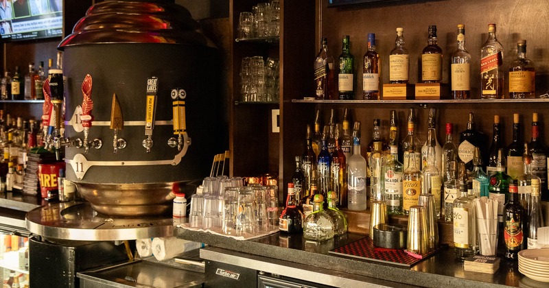 Back bar details, beer taps, spirits