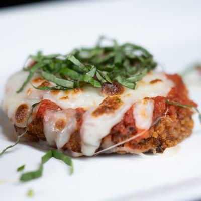 Eggplant Parmesan, close up.