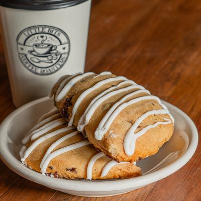 Two sourdough scones and a coffee.