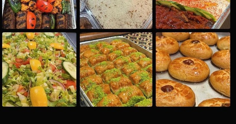 Catering display with assorted dishes and desserts