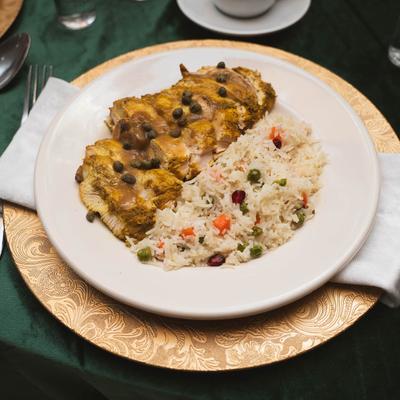 Chicken Marsala, with rice.