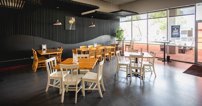 Interior, dining tables and chairs