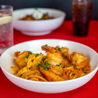 Shrimp pasta, with lemon, and white wine butter sauce.