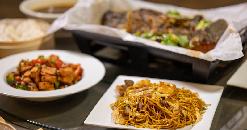 Plated dishes on a restaurant table