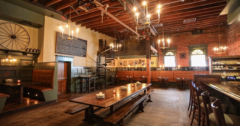 Interior, rustic ambiance, bar area