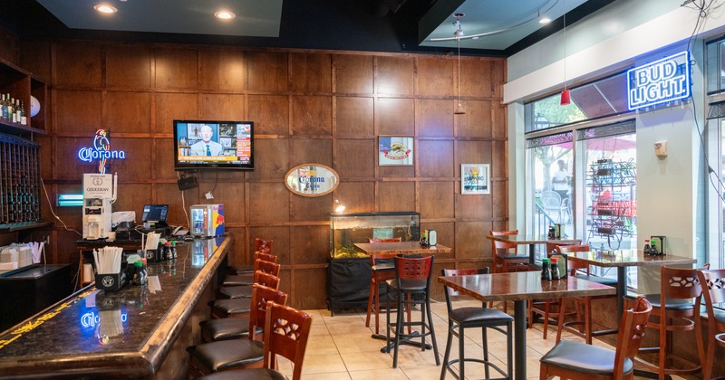 Interior, tables, and chairs