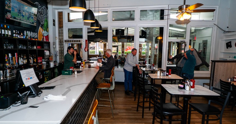 Interior, bar area, bar and bar stools