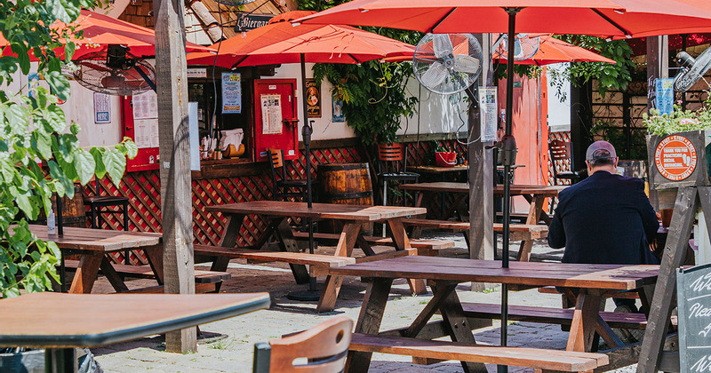 Exterior, tables lined up