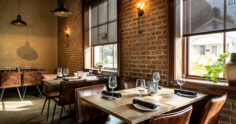 Interior, dining area with set tables