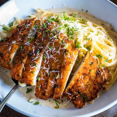 Garlic Parmesan chicken pasta.