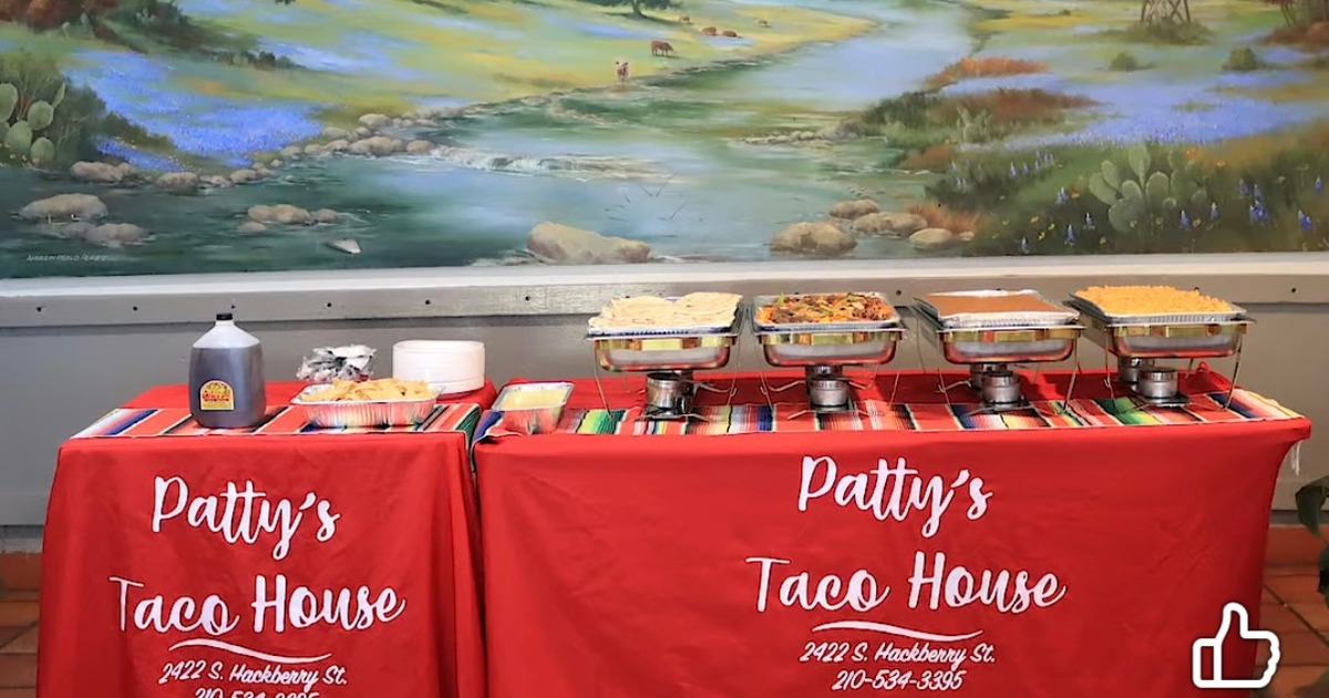 Patty’s Taco House catering buffet with assorted dishes in stainless steel dishes