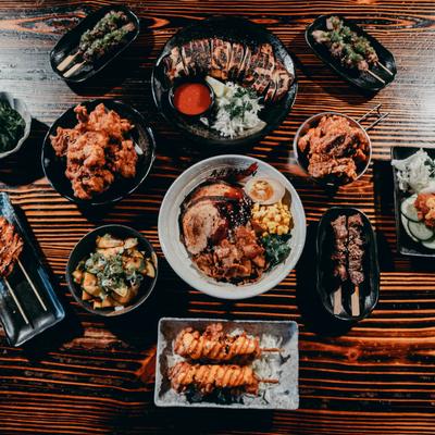 Assortment of food dishes.