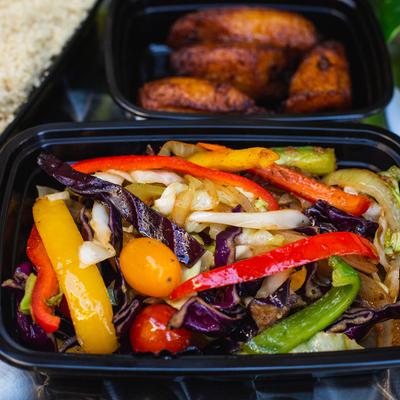 Mixed vegetables, grilled meat on the side