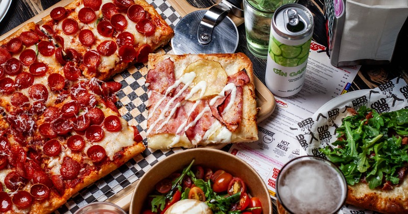 Interior, tables and chairs lined up