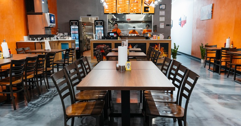 Interior, dining tables and chairs