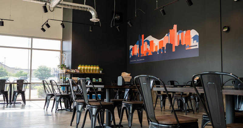 restaurant interior, poster on the wall