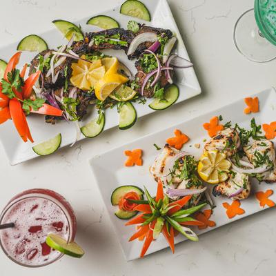 Lamb chops and chicken kebab.