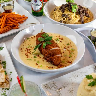 Variety of menu items served on the table.
