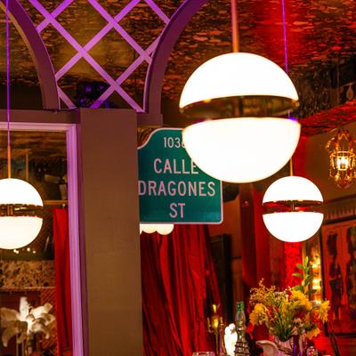 Calle Dragones Street sign inside the dinning room.