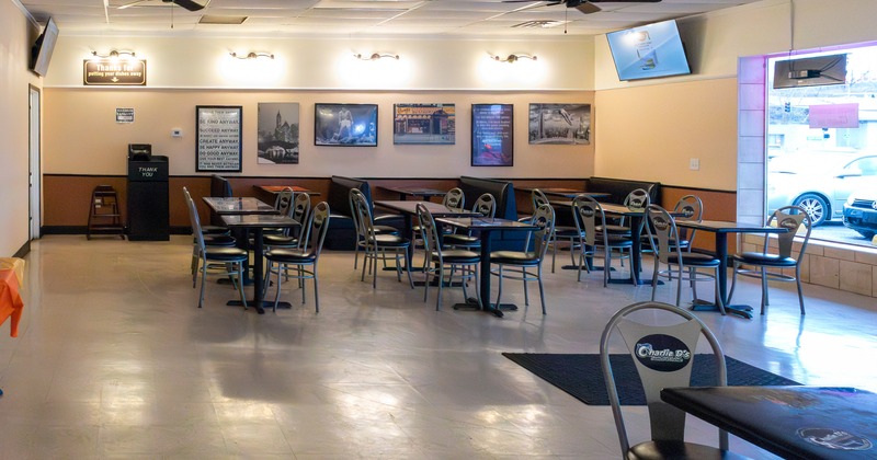 Diner area, tables and chairs