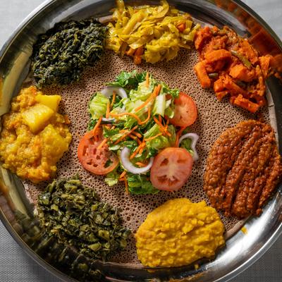 Stew and salad platter.