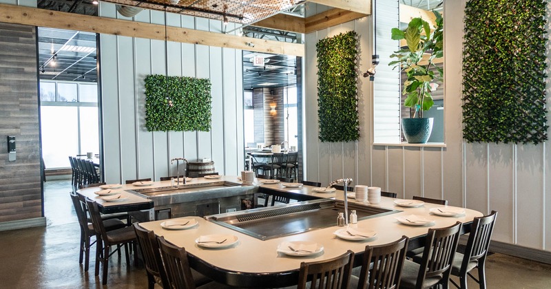 Interior, teppanyaki tables with tableware