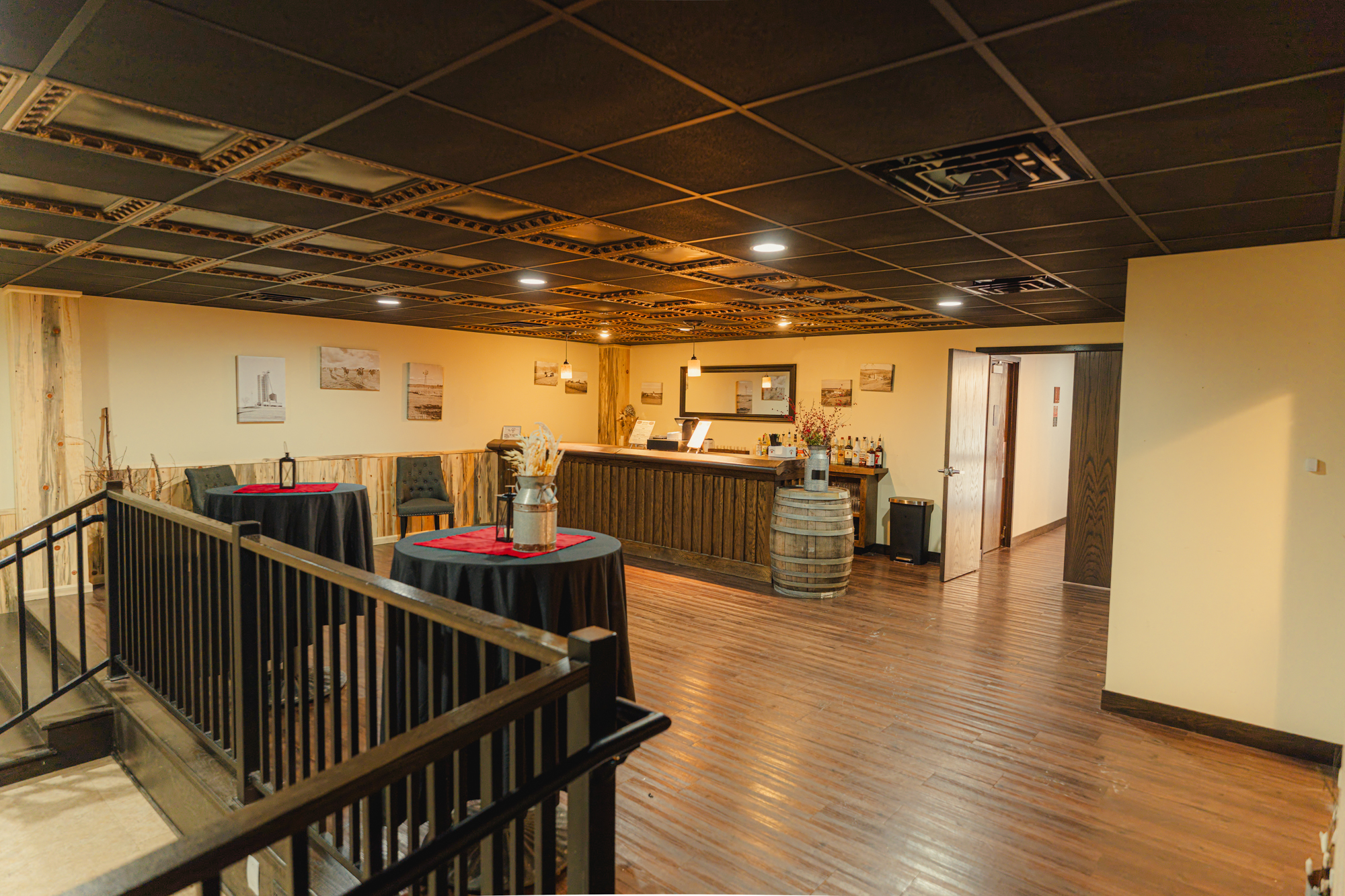 Birdie’s party hall with tables and dance floor