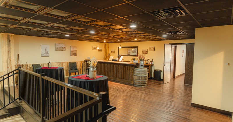 Party hall, tables, dance floor