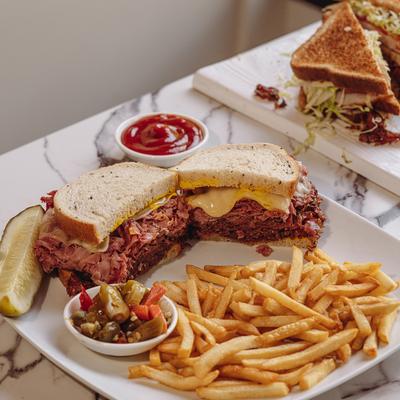 Sky High Triple Decker Sandwiches, served.