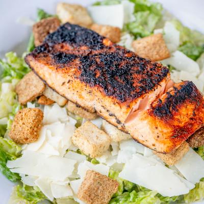Blackened Salmon Caesar Salad.