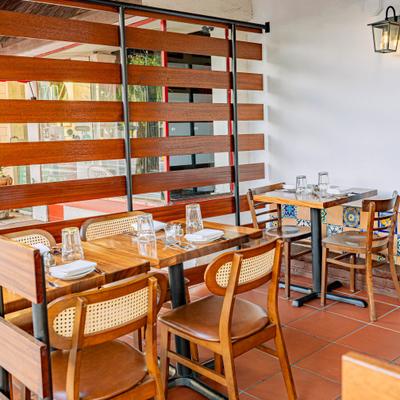 Dining area, tables ready for guests.