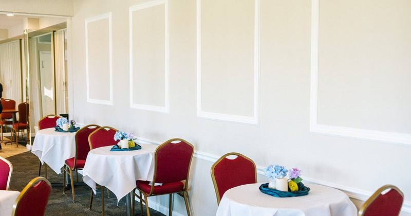 Interior, dining tables lined up