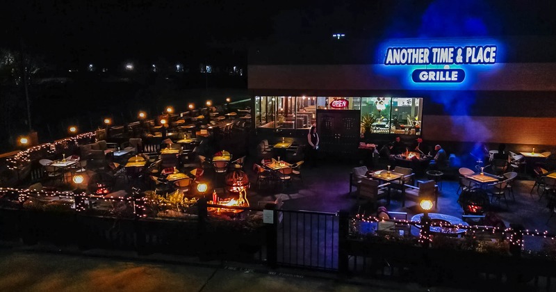 Outdoor patio at night